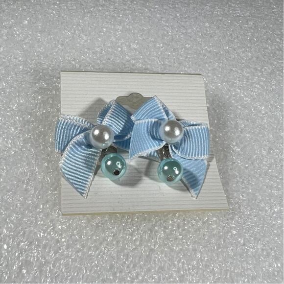 Retro Korean Coquette Faux Simulated Pearl Bow Earrings New on Card Deadstock - Picture 10 of 13